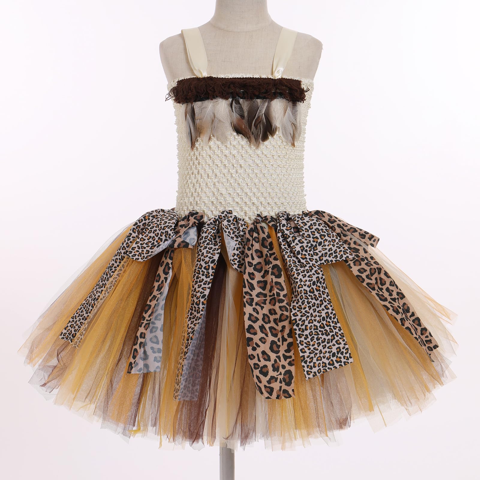 IWEMEK Abito indiano da bambina, stile indiano con bandana, vestito carnevale cosplay elegante con piume, principessa costume indiano