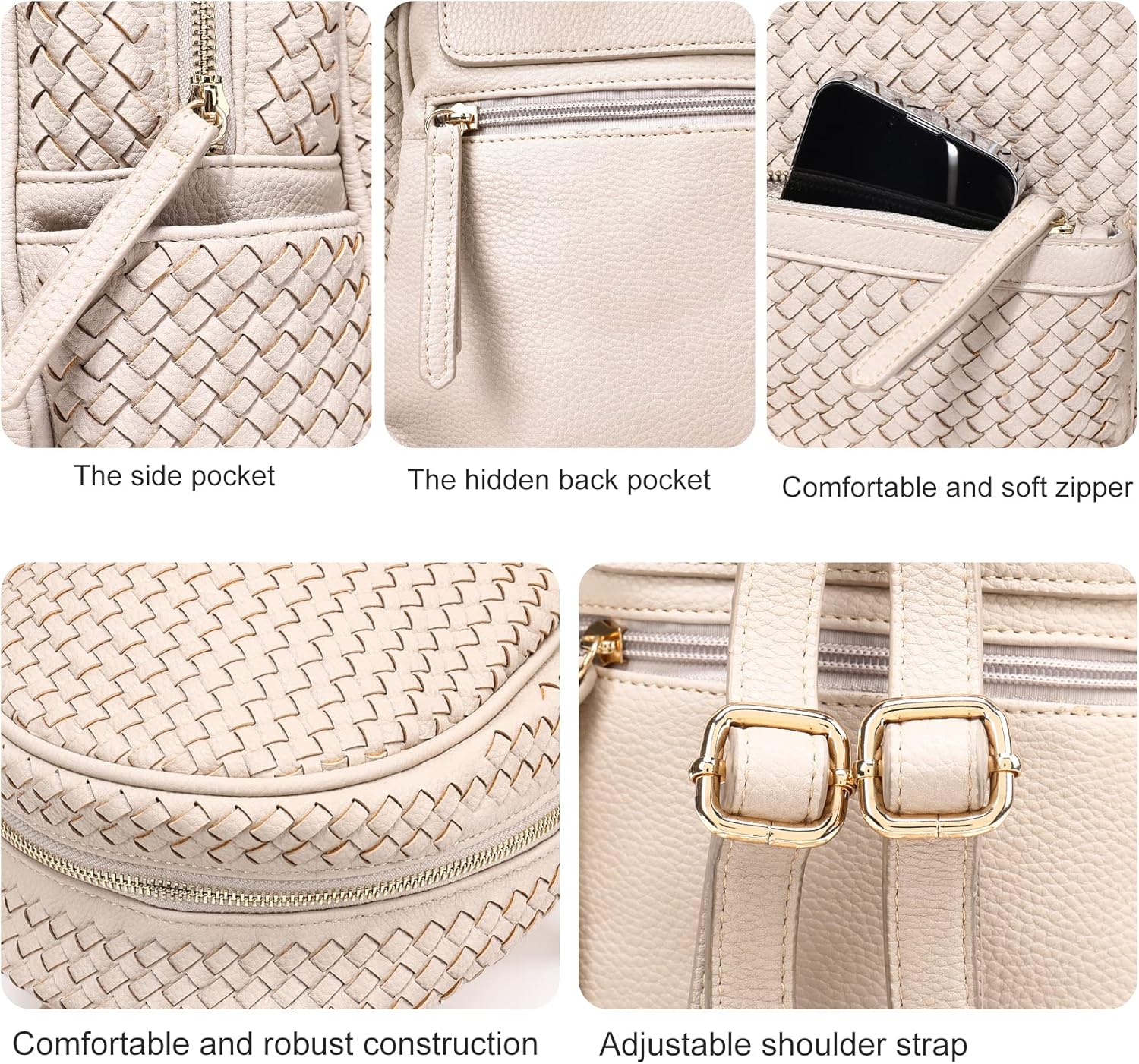 Mini Woven Backpack Purse for Women Trendy Daypacks Stylish Backpack Women's Fashion Handbag for Travel Vacation Valentine's Gift (Small Beige Woven) - Image 7