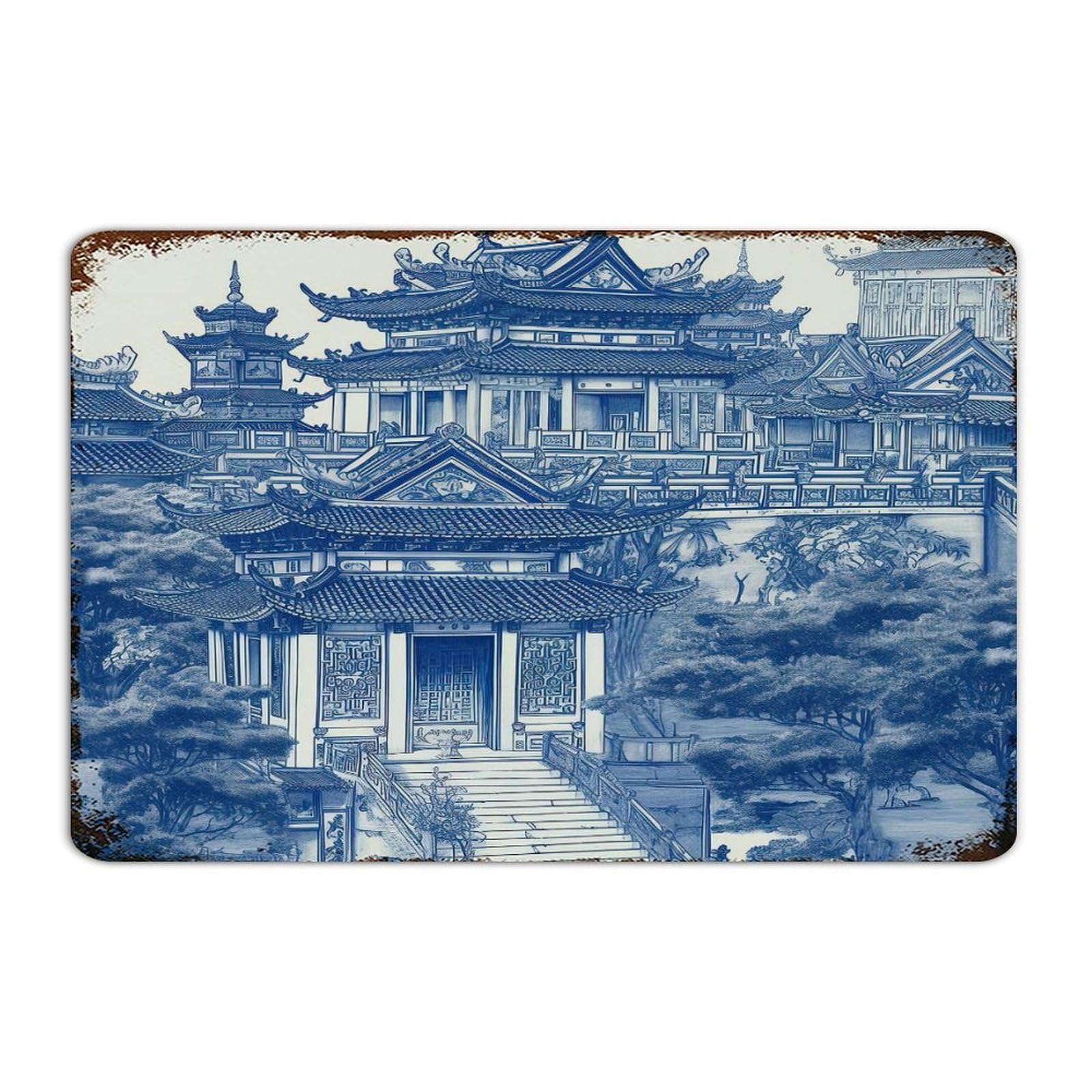 Plaque vintage pagode asiatique en métal, le cadeau idéal pour boutique