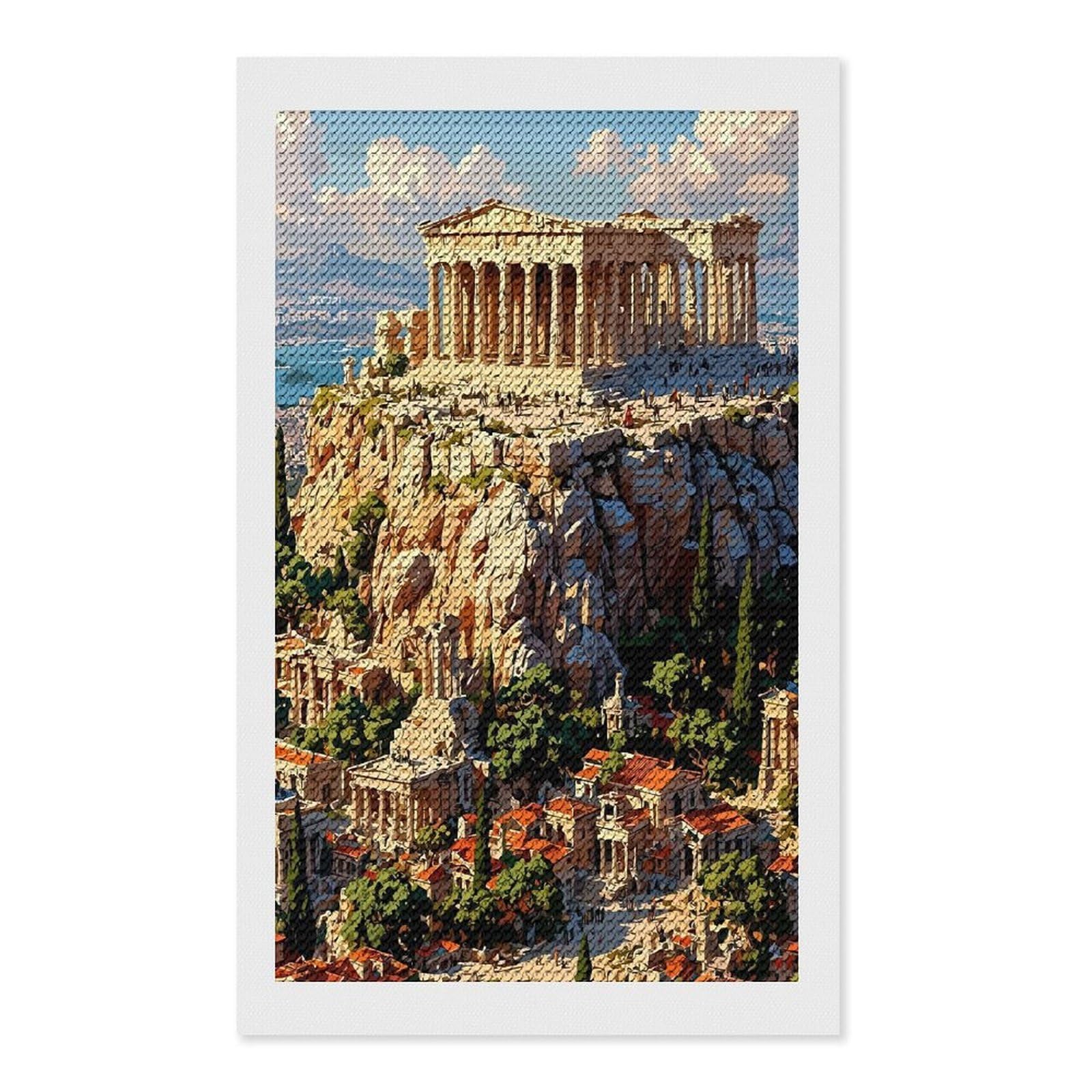 Junmoney Acropolis of Athens Illustration(2) Diamond Painting Canvas Set 12"x20", for Adults, Sparkling Round Gems, Thoughtful Handmade Gift, Modern Decor