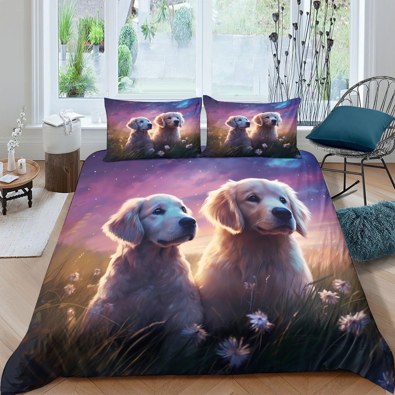 Ctjqhvkz Style-2 3D Printed Golden Retriever Fitted Sheet Microfiber Soft Dog Pattern Bed Sheet For Bedroom Guest Room Decor Single（135X200cm）