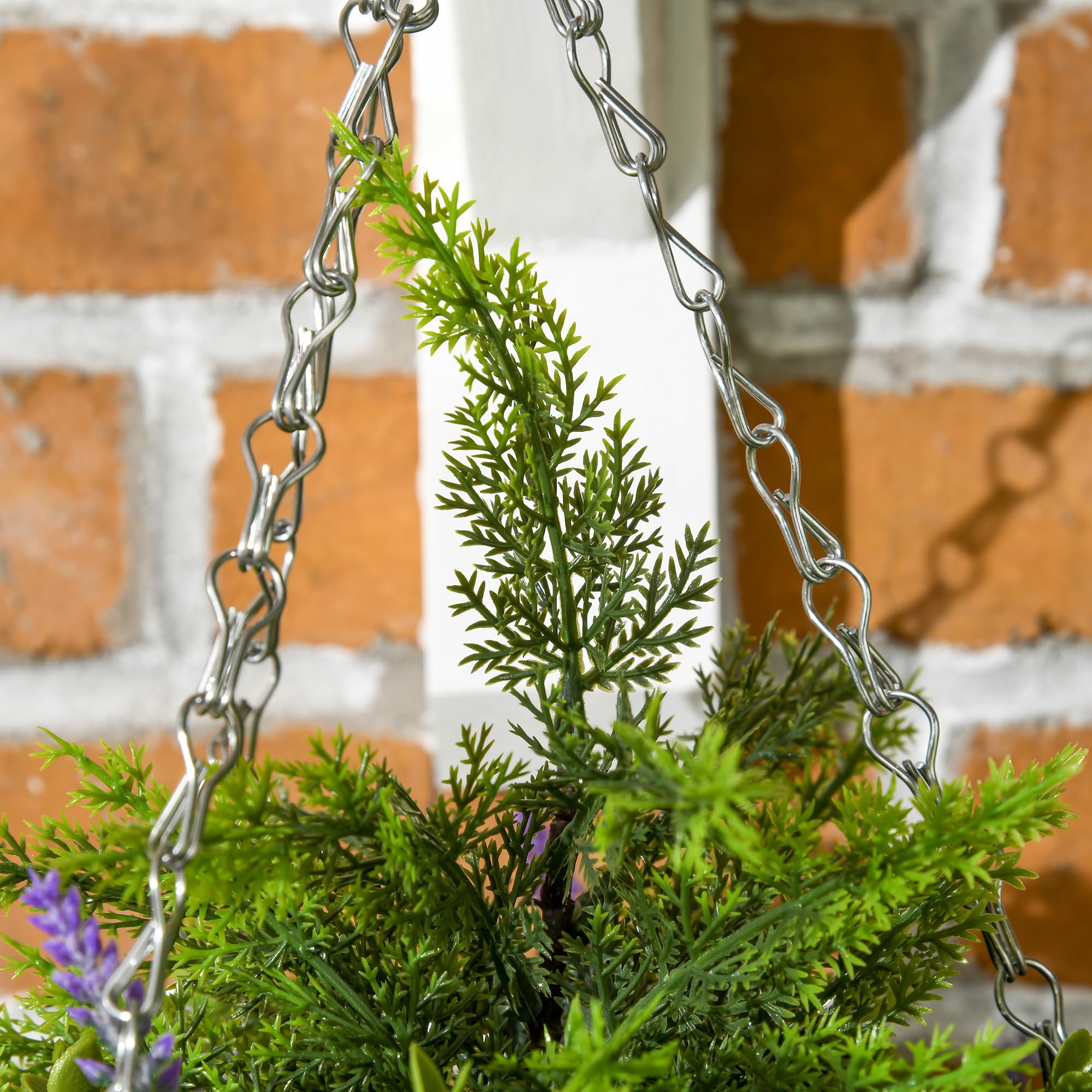 Outsunny Set 2 Piante Finte di Lavanda con Vaso e Gancio, Piante Artificiali in PE e Vimini, Ø25x34 cm, Verde e Viola