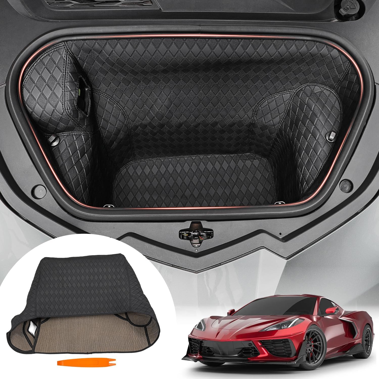 Front Trunk Cargo Mat Liners,Binding Carpeted Full Size Mat fit for Corvette C8 Stingray Coupe Convetible 2020-2025,One-Piece All Round Protector Cover,Front Storage Compartment Cargo Mat