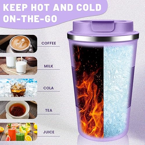 Miniatura 5 de Vasos de café aislados con tapa abatible de 12 oz  17 onzas, taza de café de viaje de acero inoxidable a prueba de fugas, taza de café aislada al