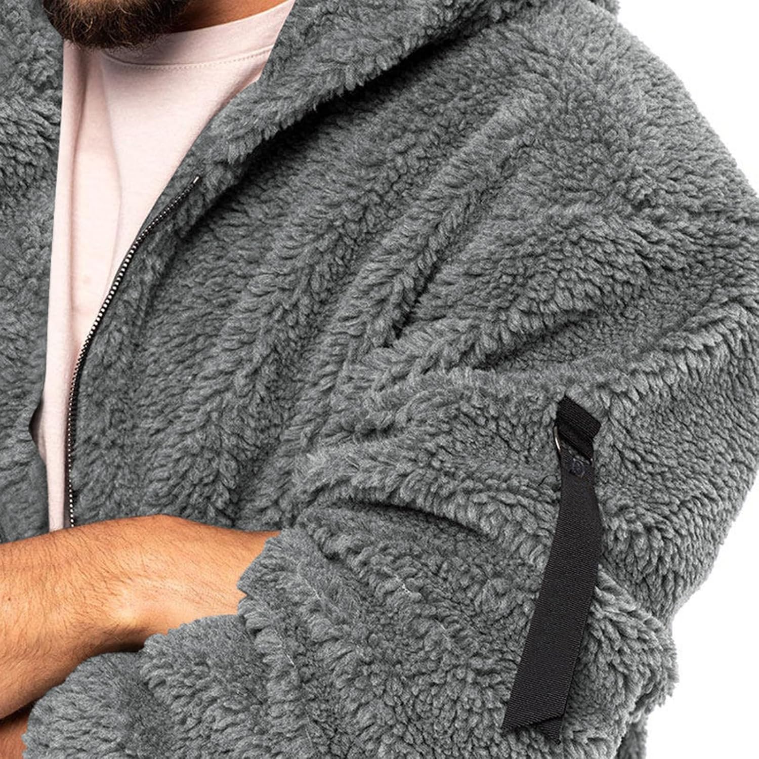 Men's Fuzzy Sherpa Athletic Hoodie Heavyweight Fleece Jacket Zip Up Hooded Sweatshirt Sports Coat, M-3XL