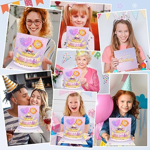 Miniatura 6 de FITMITE Tarjetas de cumpleaños, tarjeta musical desplegable de feliz cumpleaños con vela ligera y soplable, regalos de cumpleaños para mujeres,