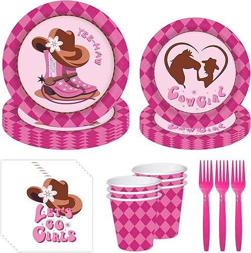Miniatura 1 de 120 piezas de decoraciones de fiesta de vaquera, suministros de fiesta, juego de vajilla desechable, platos, tenedores, tazas, servilletas,
