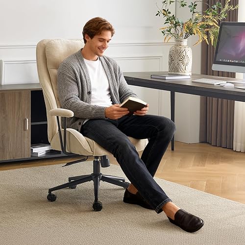 VINGLI Silla de oficina ergonómica ejecutiva de felpilla con reclinable de 100-130, silla de escritorio con respaldo alto con base ajustable,