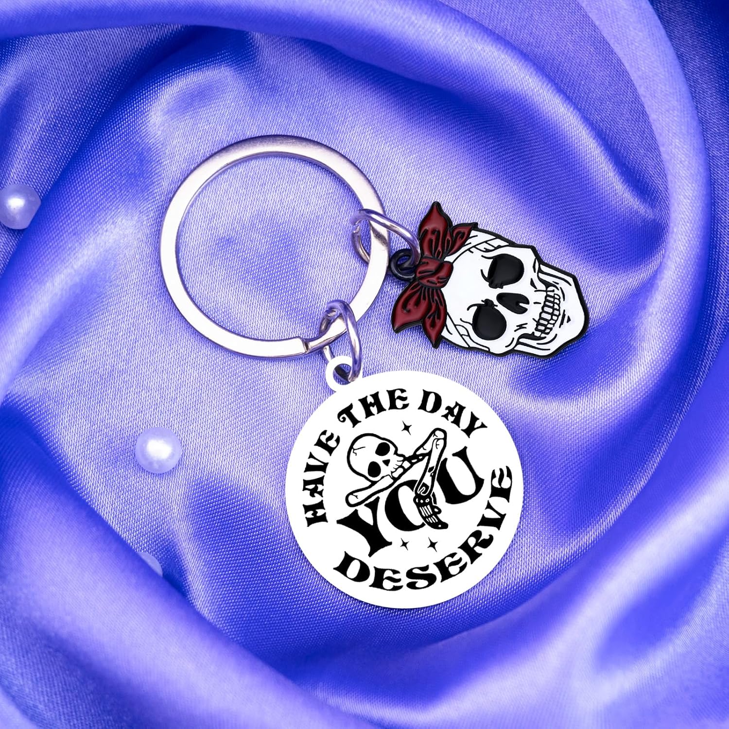 Skull Gifts For Women Girls Funny Skull Keychain Gift For Birthday Christmas Spooky Gothic Goth Gifts for Women Fun Horror Skeleton Keychains skull Decor Unique Emo Positive Positivity Gift for Adults