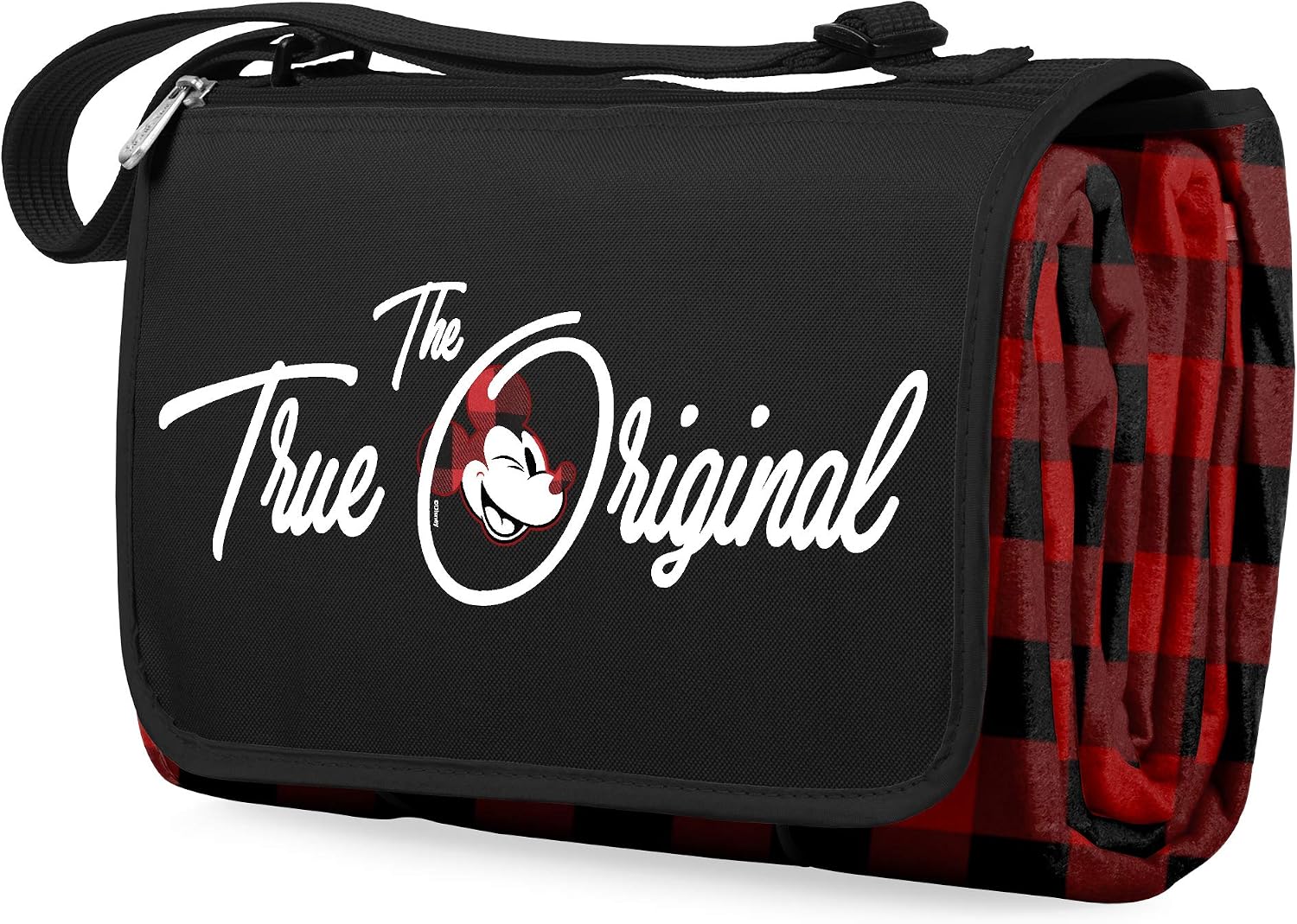 Mickey Mouse - Blanket Tote Outdoor Picnic Blanket, (Red & Black Buffalo Plaid Pattern)