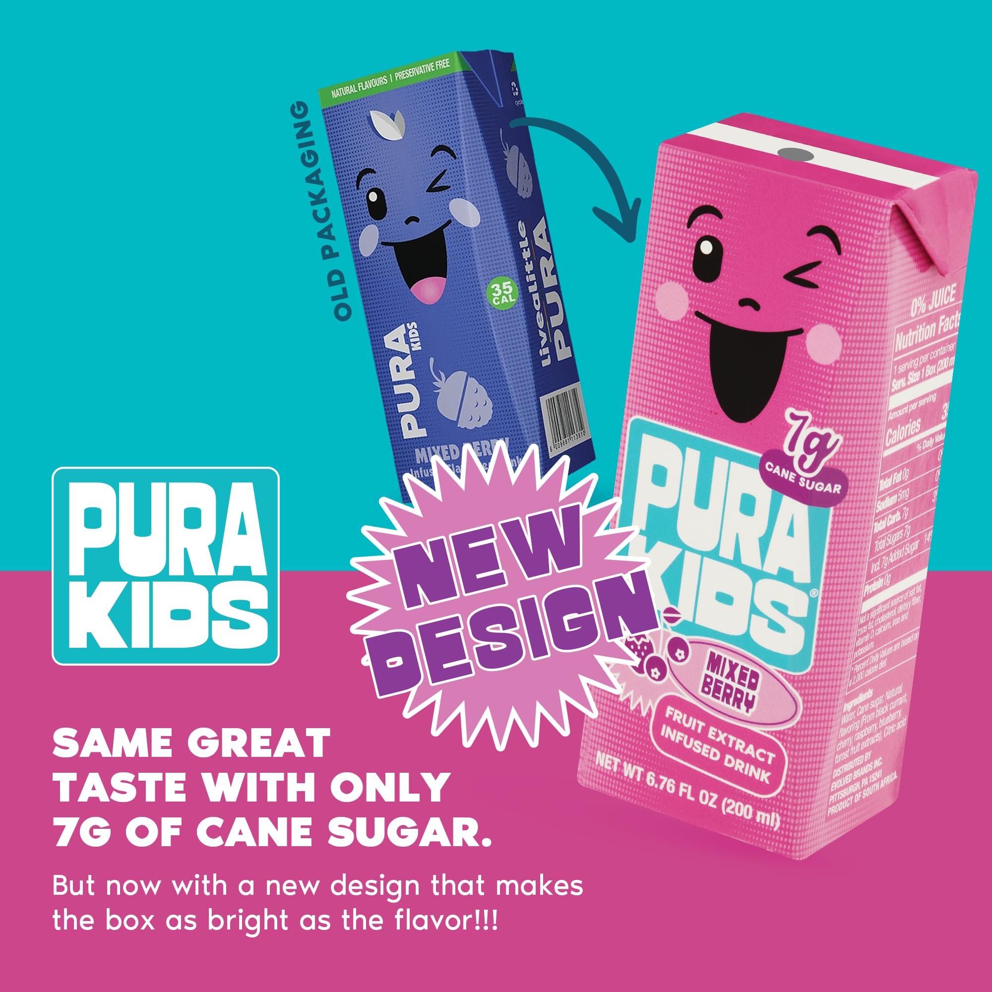 PURA Kids Box | Mixed Berry Fruit Extract Infused Drink for kids | 7g Of Pure Cane Sugar | Non-GMO | Vegan, No Artificial Sweeteners | Best Lunchbox Beverage with Paper Straw | 6.76 fl oz (200ml), Pack of 6