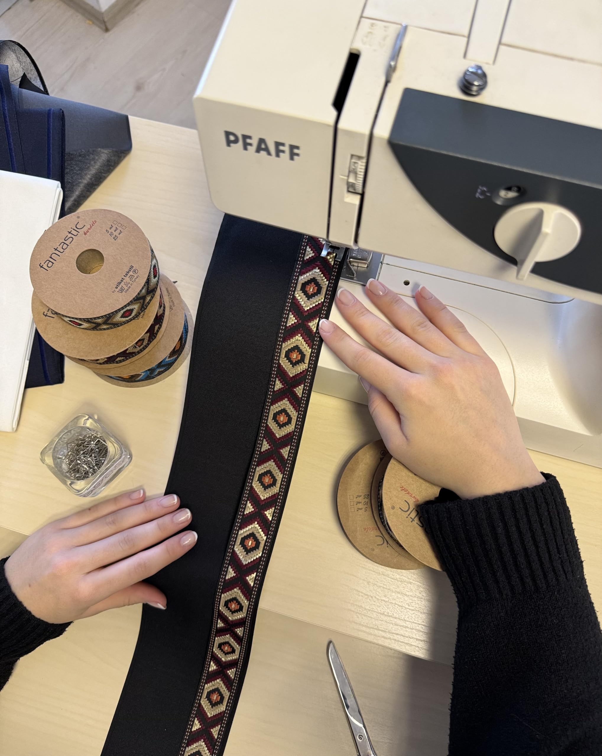 Ruban Jacquard Bleu Pour Loisirs Créatifs, Accessoires De Vêtements Et Décoration D'intérieur, Bordure Aztèque Décorative De 3,5 Cm Pour Travaux