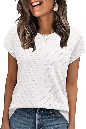 WIHOLL Short Sleeve Sweater for Women Summer Tops 2026 Business Casual Outfits Spring Clothes Dressy Casual