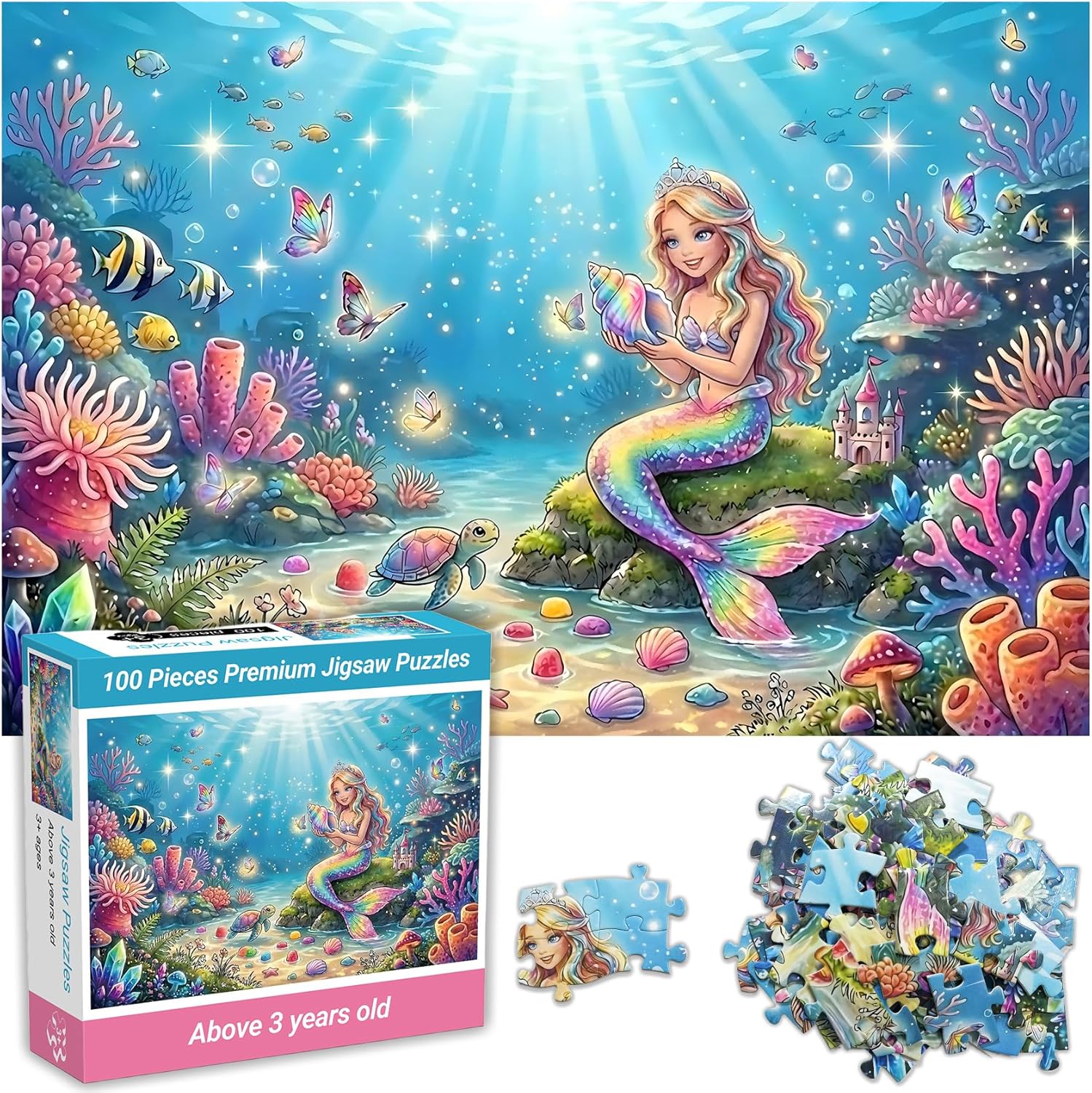 Rabbit Jigsaw Puzzles for Kids Ages 4-8,100 Piece Magical Forest Bunny Puzzle with Colorful Easter Eggs&Butterflies, Learning Educational Puzzles Birthday Gifts for Girls Boys Ages 4-6-8-10