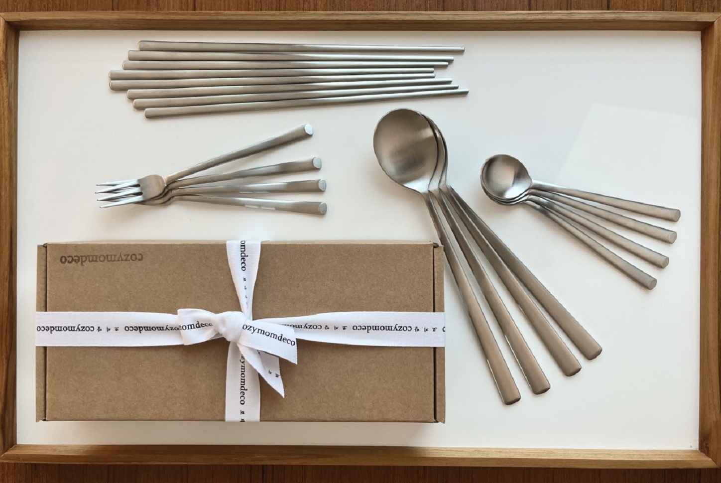 Korean Silver Glossy Hammered Spoon & Chopstick Set - Stainless Steel Gift For Mom (2 Sets)