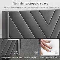 Vista 5 de Yaheetech Base de cama tamaño Queen con plataforma tapizada con cabecera con lados en forma de ala/soporte de listones de madera/cabecera tapizada