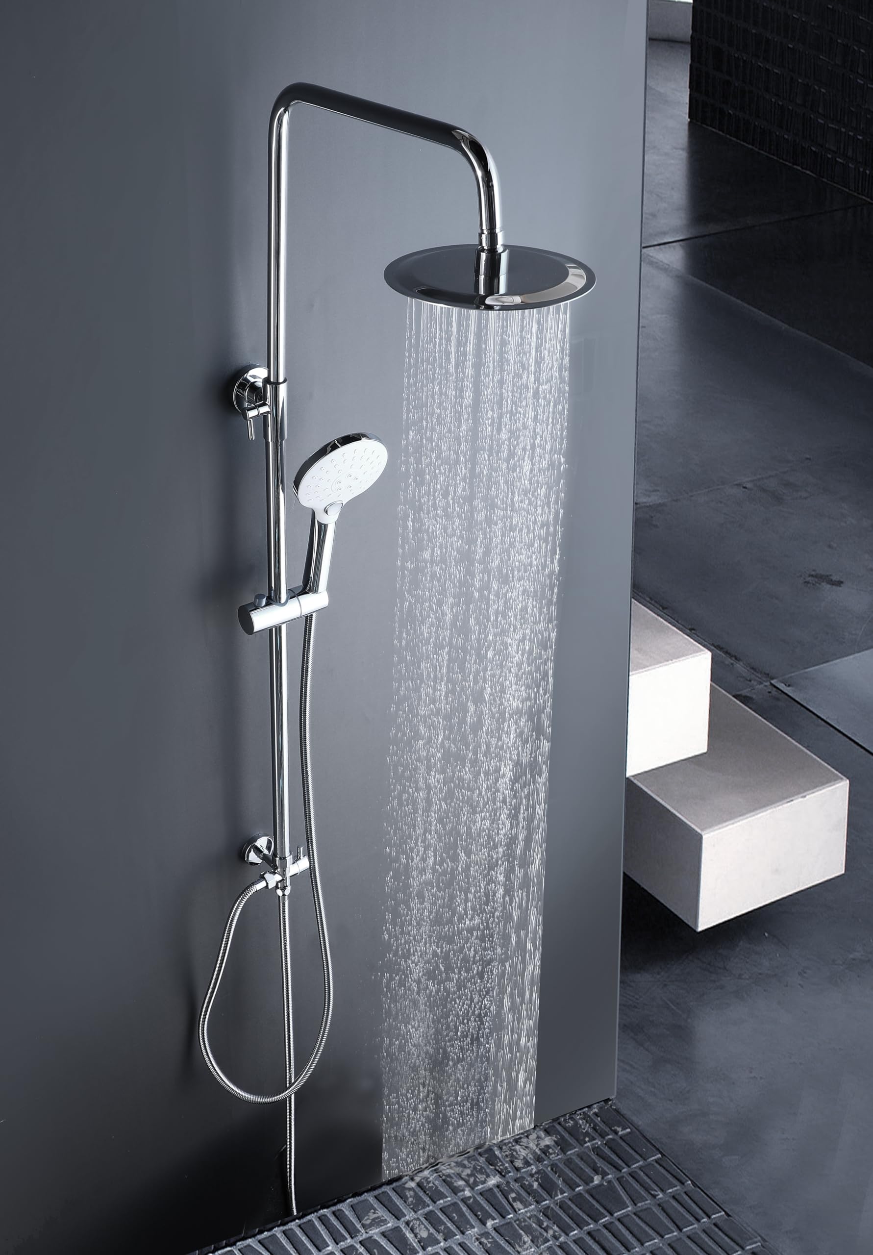 Colonna Doccia Elbe Con Soffione Quadrato 20cm - Acciaio Inox 304 - Design Tedesco