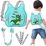 Accmor Toddler Harness Leash+ Anti Lost Wrist Link, Cute Dinosaur Kids Harness with Leash, Collapsible Child Leash Baby Walking Harness Wristband Assistant Strap Belt for Boys Girls to Outdoor Travel
