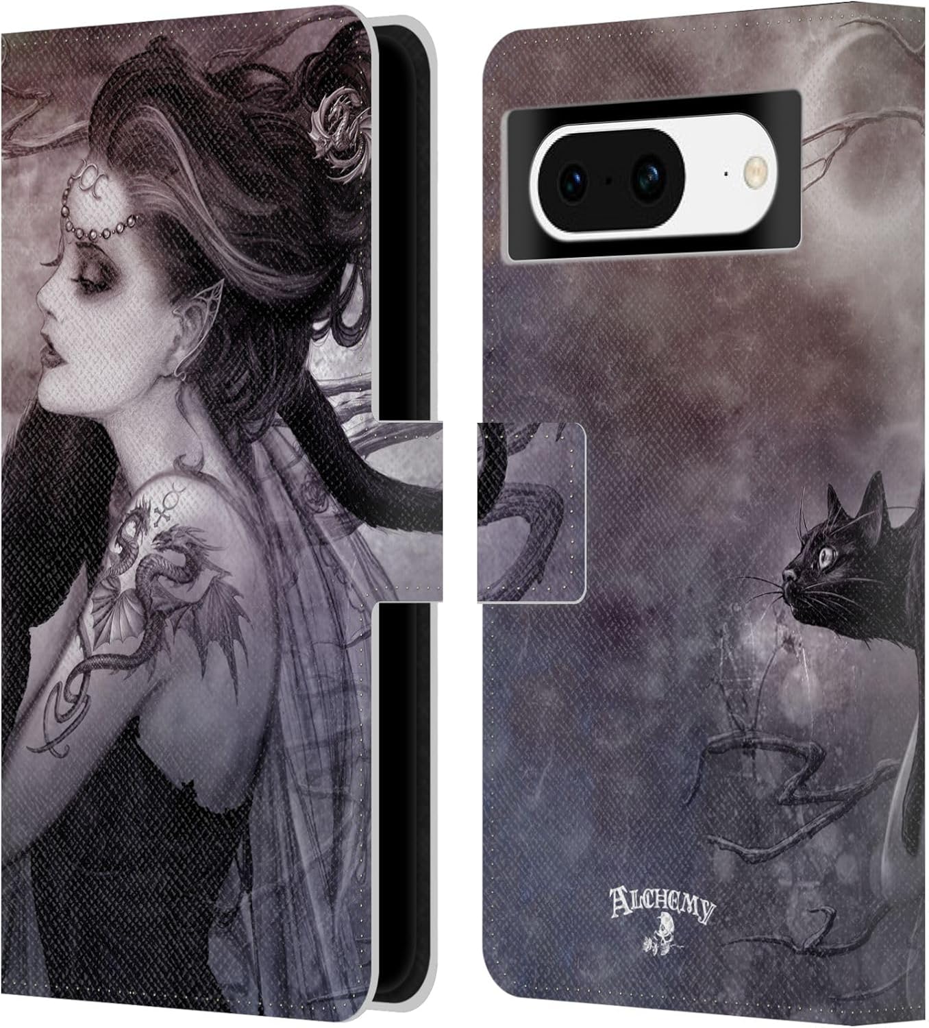 Head Case Designs Officially Licensed Alchemy Gothic Minnaloushe Moon Graphic Art Leather Wallet Case Compatible with Google Pixel 8