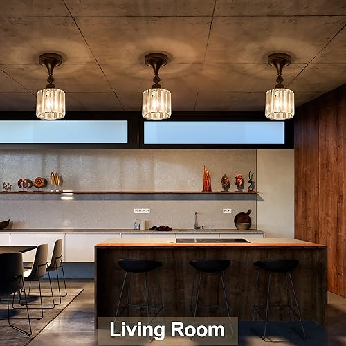 Miniatura 7 de Edzemuwa Flush Mount Ceiling Light Fixture Modern Black Entryway Light fixtures Farmhouse Lighting for Porch Hallway Kitchen BedroomBlack E26