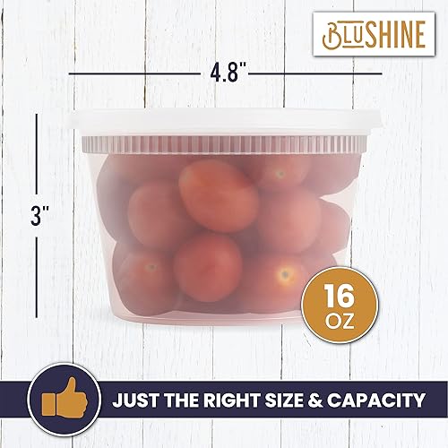 Miniatura 6 de BluShine 36 juegos Contenedores de almacenamiento de alimentos de plástico deli de 16 oz. con tapas herméticas a prueba de fugas - Reutilizable -