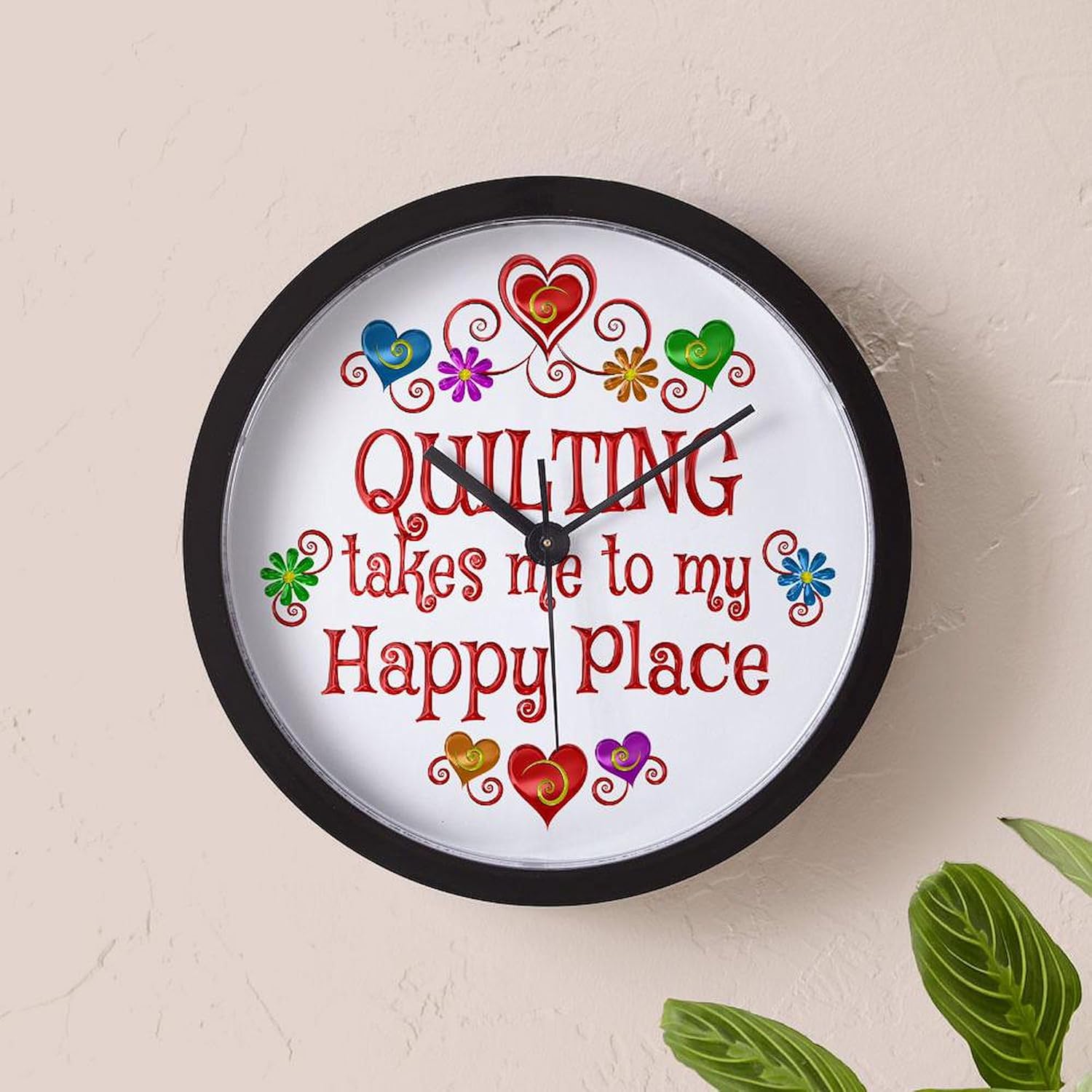 CafePress Quilting Happy Place 10" Wall Clock for Livingroom, Kitchen, or Office