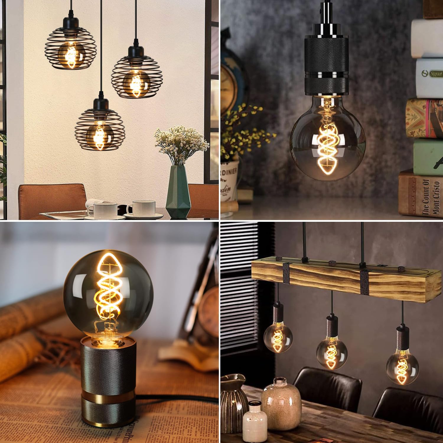 Edison Vintage Glühbirne E27, E27 LED Vintage Dimmbar 4W Warmweiss Filament Lampe Retro Glühbirne LED Birne Ideal für Dekorative Nostalgie und Retro Beleuchtung, Rauchgrau Glas- 6 Stück(G80YHS)