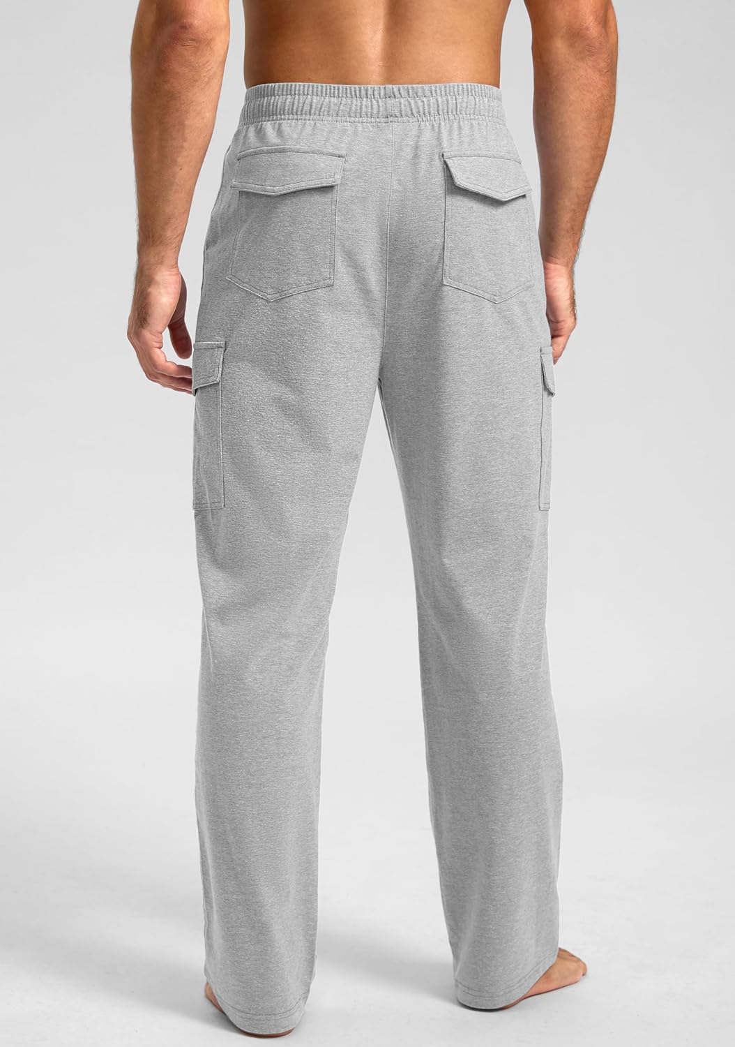 Pudolla Men's Cotton Sweatpants with Cargo Pockets Open Bottom Yoga Pants for Men Lounge Pants for Athletic Workout Casual