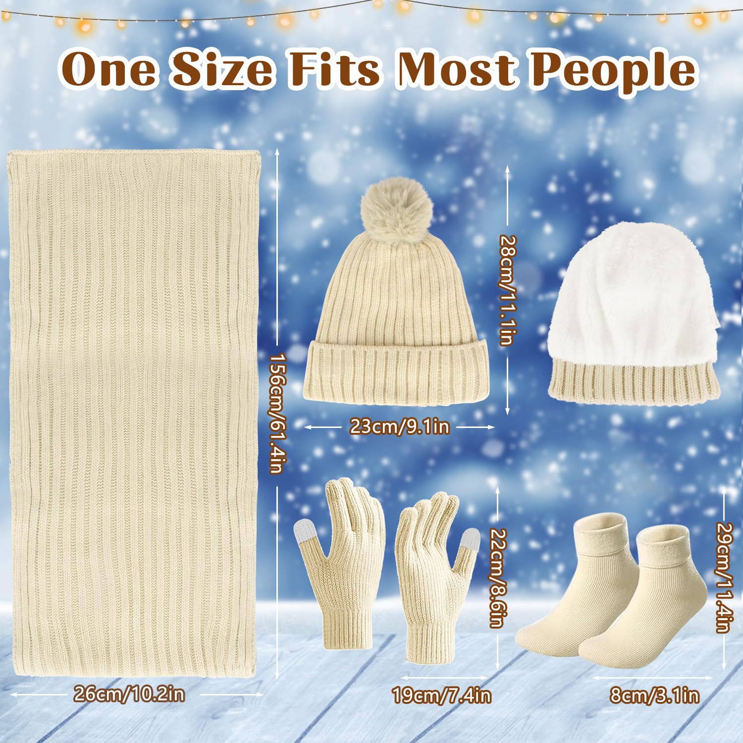 Ensemble Bonnet Echarpe Gant, 4pcs Ensemble Bonnet Echarpe Femme avec Gants Écran Tactile et Chaussettes Thermiques, Tricoter Bonnet Femme Hiver Pompom Coffret Cadeau pour Femme Sports Plein Air Hiver