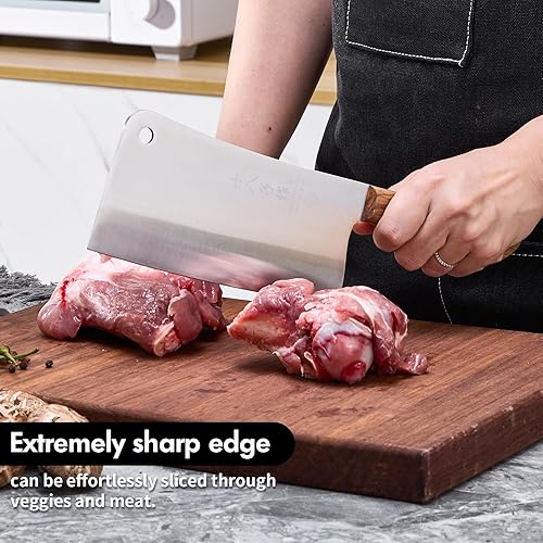 Vista 11 de SHI BA ZI ZUO Cuchillo de carnicero de alta resistencia para cortar huesos, cuchillo de cocina resistente