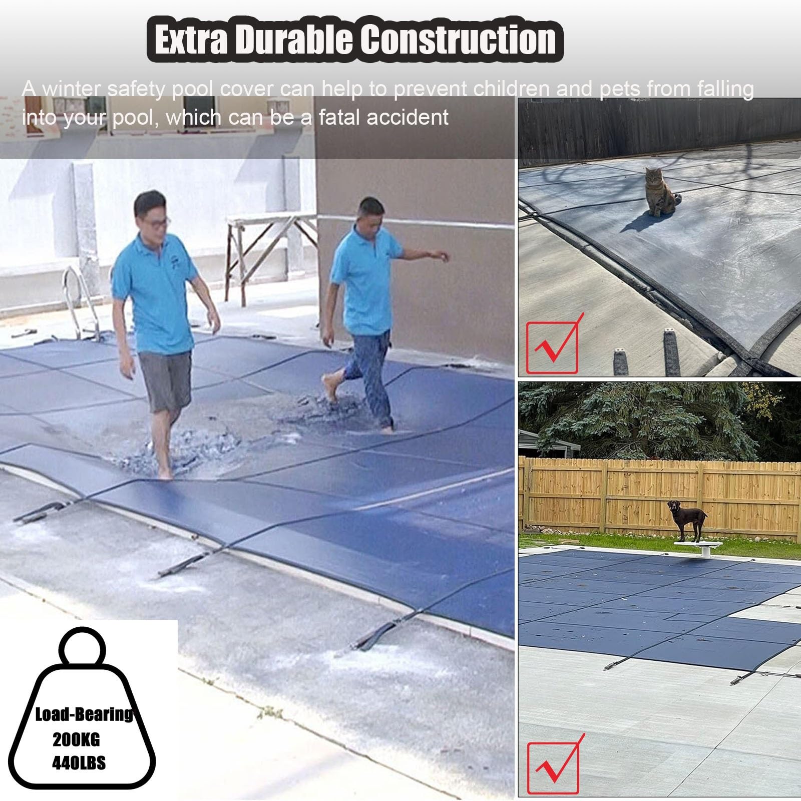 Cobertor Piscina Cubierta Funda Cubiertas de seguridad para piscinas elevadas, cubierta de malla de polipropileno para piscinas de invierno al aire libre para la protección de niños y mascotas con tod