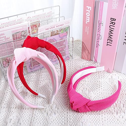 Miniatura 8 de YanJie Diadema anudada de San Valentín para mujer, diadema de corazón rojo, diadema ancha para niña, banda para el pelo para mujer, accesorios para