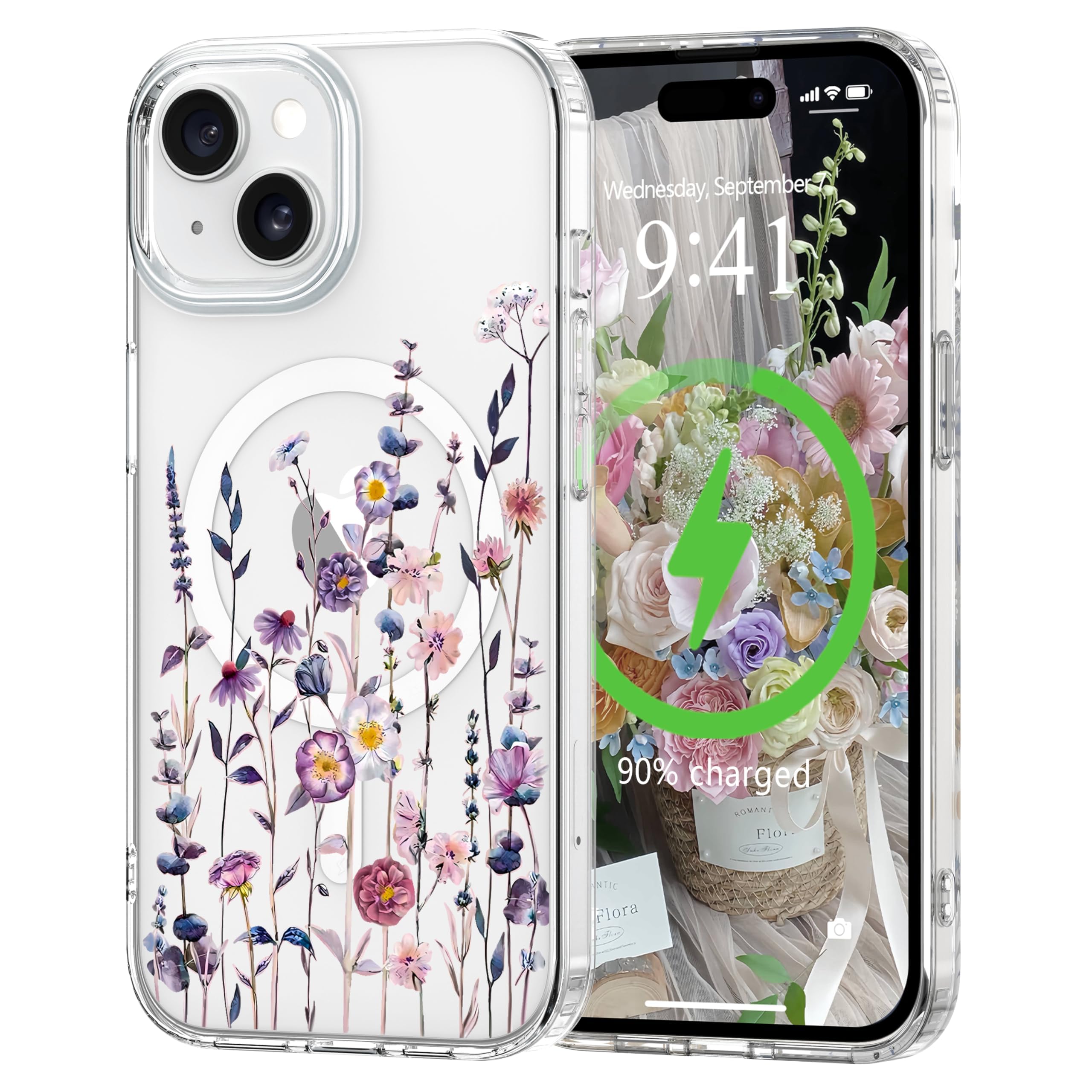 L-FADNUT Magnetische beschermhoes voor iPhone 15, kleurrijk bloemenmotief | Beschermhoes compatibel met MagSafe, transparant, siliconen, dun, schokbestendig, beschermhoes L-FADNUT Magnetische beschermhoes voor iPhone 15, kleurrijk bloemenmotief | Beschermhoes compatibel met MagSafe, transparant, siliconen, dun, schokbestendig, beschermhoes