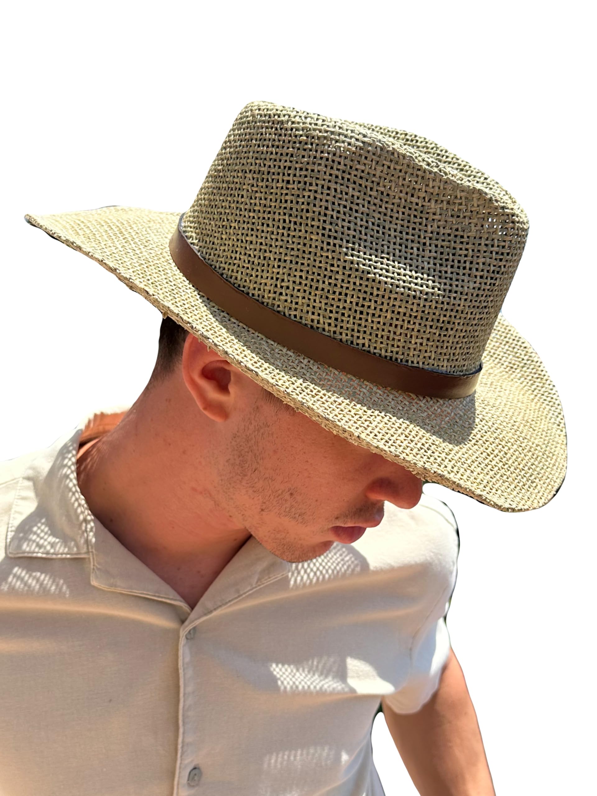 MIGURA Sombrero Marrón Hombre De Paja Protección Solar Panama Pamela Playa Verano Esparto Gorra para Sol Visera Enrollable con Tira Ajustable Marrón Verdoso