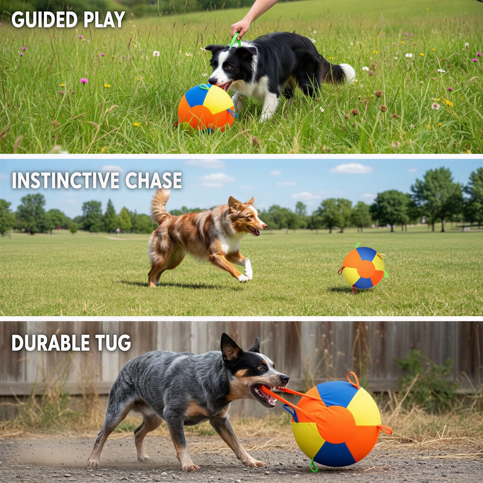 Verstärkter übergroßer Treibball für Hunde, 17,7 in, 45 cm aufblasbares Trainings und Bewegungsspielzeug, mit kaubeständiger Innenblase, starken Griffbändern für Hundespiele, für aktive Hunde