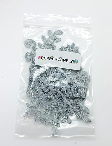 Miniatura 5 de PEPPERLONELY 1 par de parches de tela de encaje fino bordados adornos apliques decoración de vestido, gris, 10 x 6 pulgadas