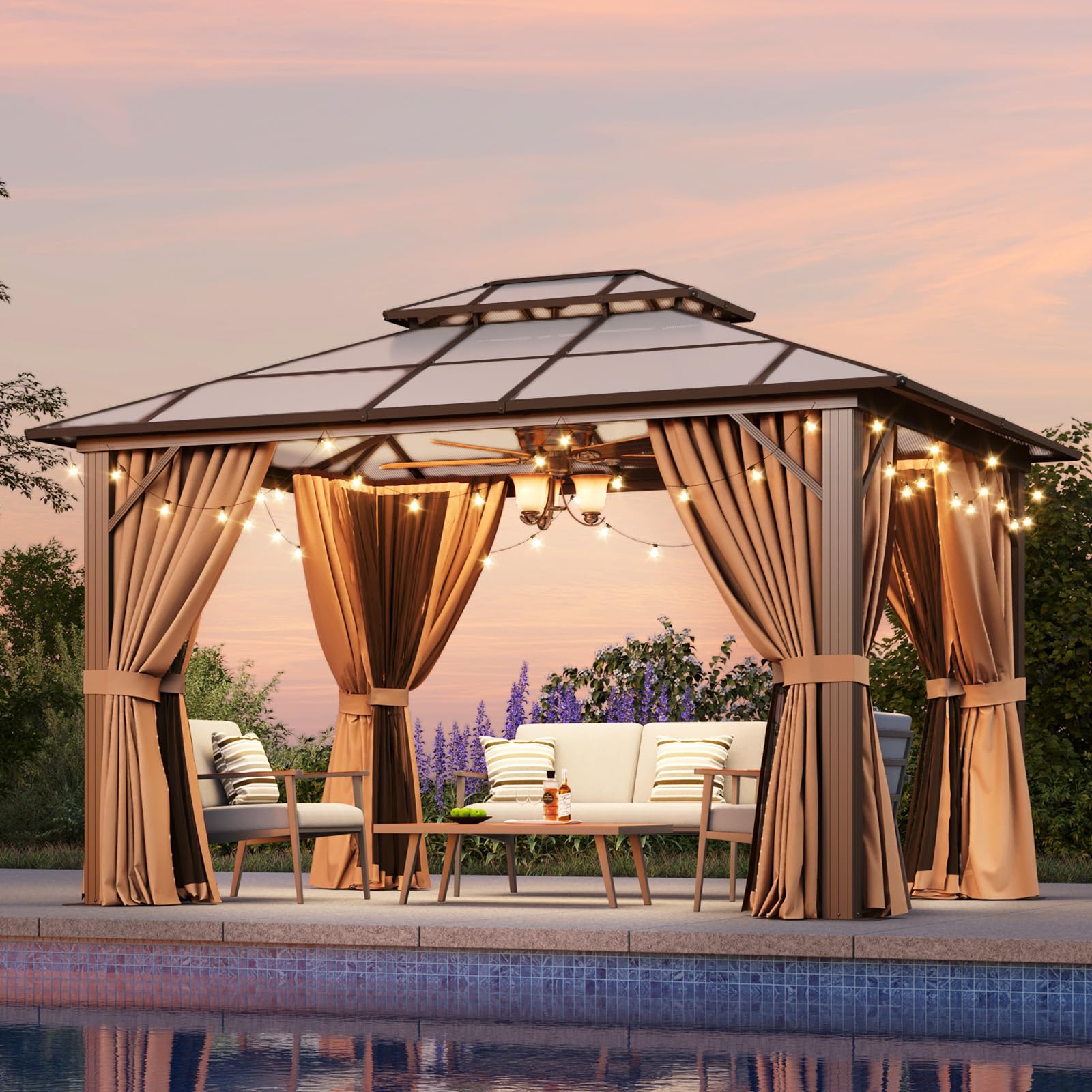 Gazebo Hardtop SeeHill 30x40cm: Pergola Da Esterno In Alluminio Con Tetto In Acciaio E Tende