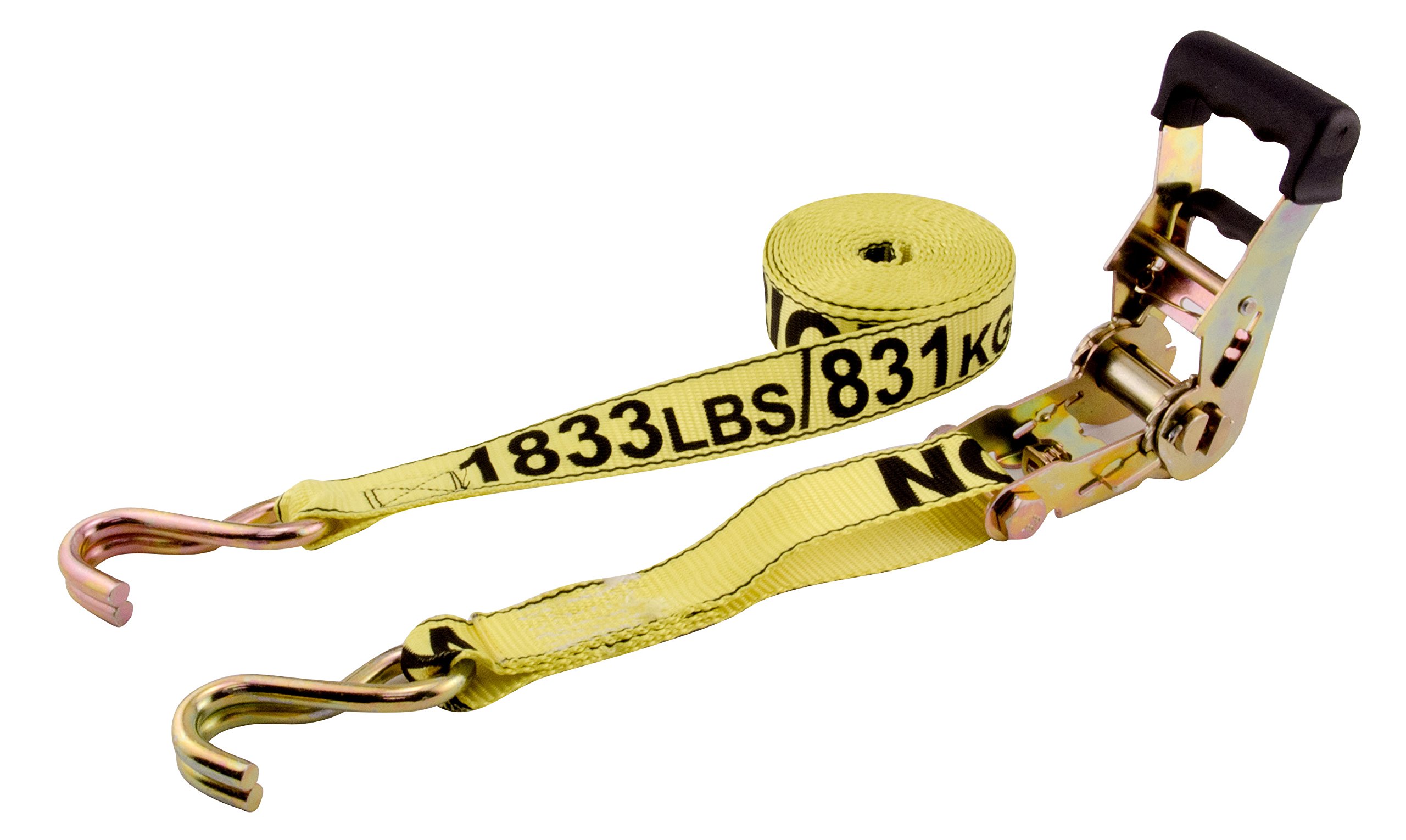 Erickson 32200 Heavy Duty Ratcheting Tie-Down Strap, 2 Pack (Rubber Handle, 1.5