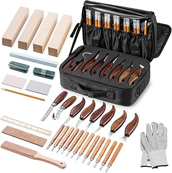 Wood Carving Kit Deluxe, 35-in-1 Whittling Kit for Beginners, With 8PCS Whittling Knives & 12PCS Detail Wood Carving Knives, Black Walnut Wood Handle, Wood Carving Kit for Beginners and Enthusiasts