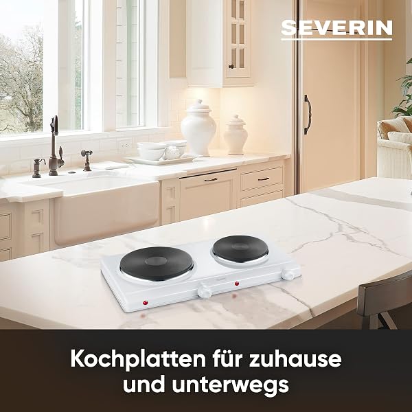 Severin Doppel Kochplatte für Küche, Büro oder Camping, kleine Herdplatte mit stufenloser Temperatureinstellung, Campingkocher für zwei Töpfe, 2.500 W, silber, DK 1042 - 3