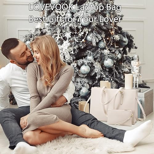 Miniatura 2 de LOVEVOOK Bolsa para computadora portátil para mujer, bolso de mano de gran capacidad, juego de bolso de hombro de cuero, maletín profesional de