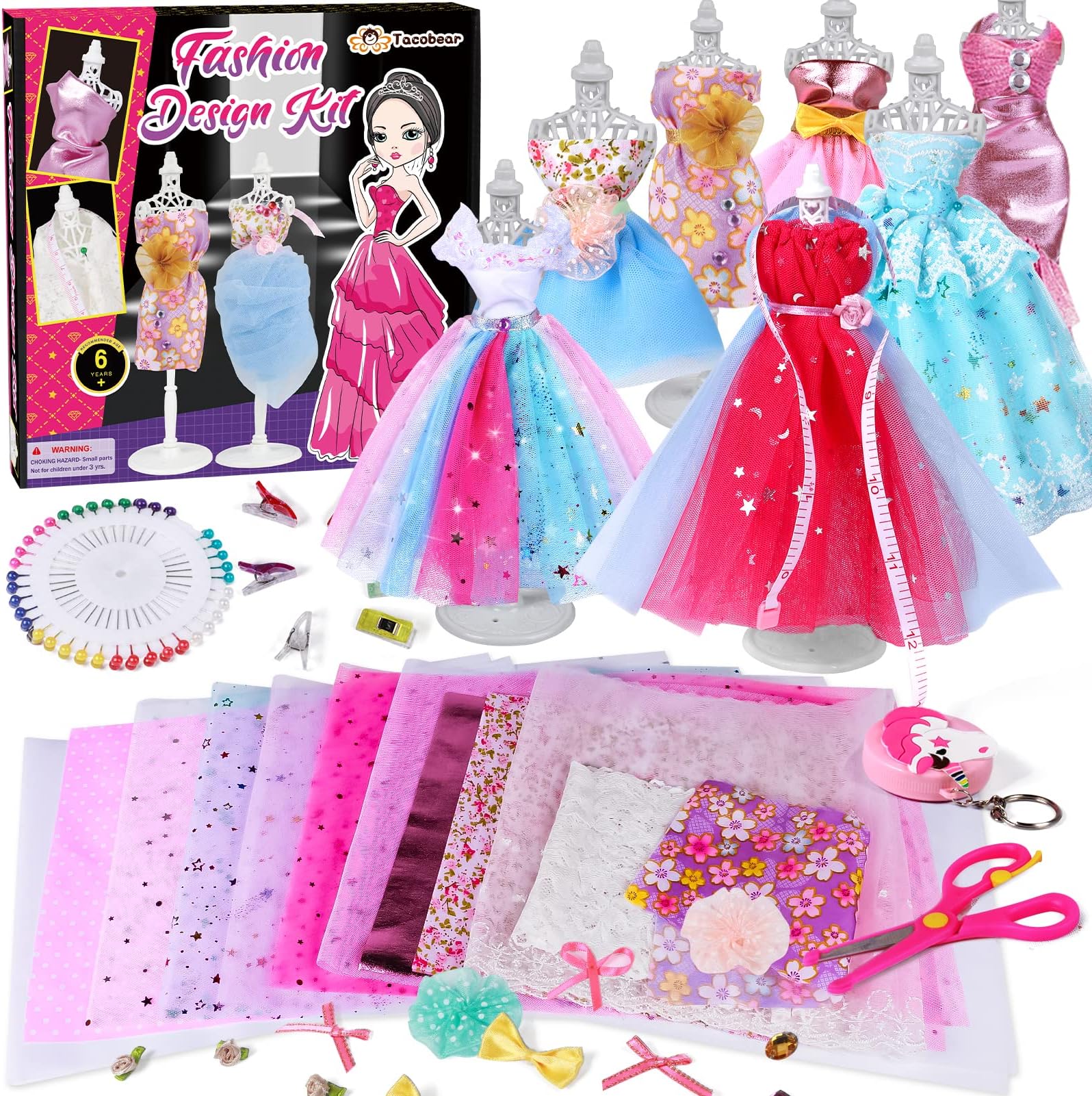 Tacobear Fashion Designer Kits for Girls Sewing Kit for Kids Fashion Design Sketchbook Creativity DIY Arts & Crafts Learning Toys Teen Birthday Gifts Age 6 7 8 9 10 11 12
