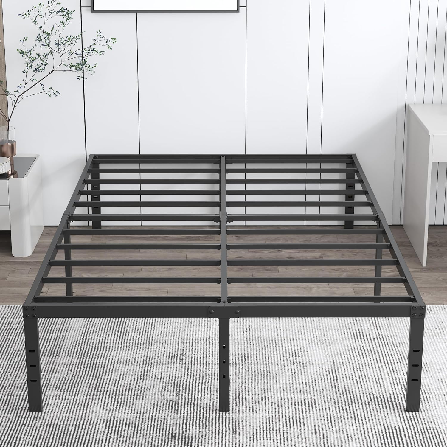 Cieemine 18 Inch Full Size Metal Bed Frame, Heavy Duty Steel Slat Mattress Foundation, No Box Spring Needed, Easy Assembly, Noise-Free,Black Full 18 Inch