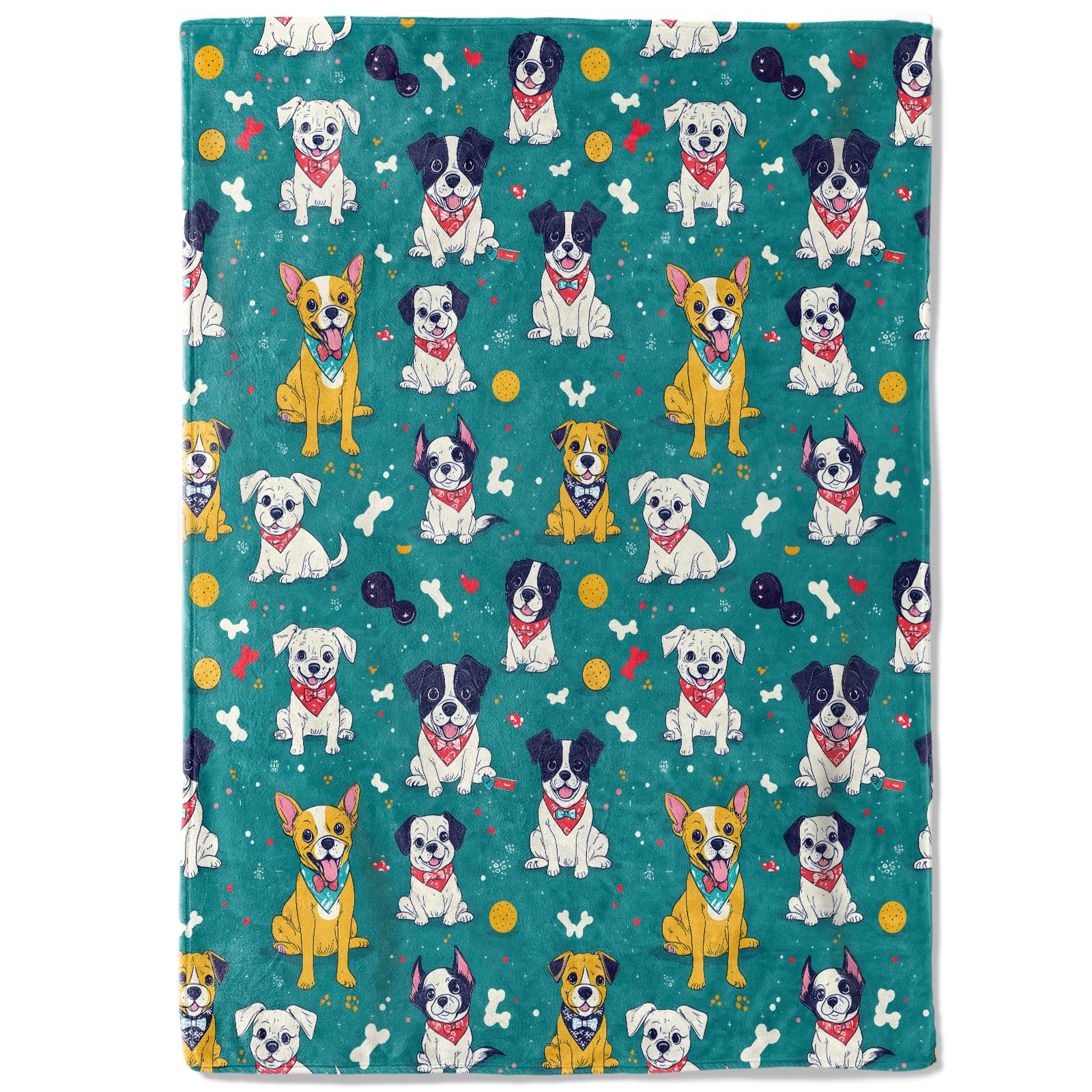 coedoaes Cute Dog Fleece Blanket - 50x60in Cartoon Puppy Bone and Paw Print Throw Blankets,Soft Cozy Lightweight, Ideal for Living Room Home Fun Decor