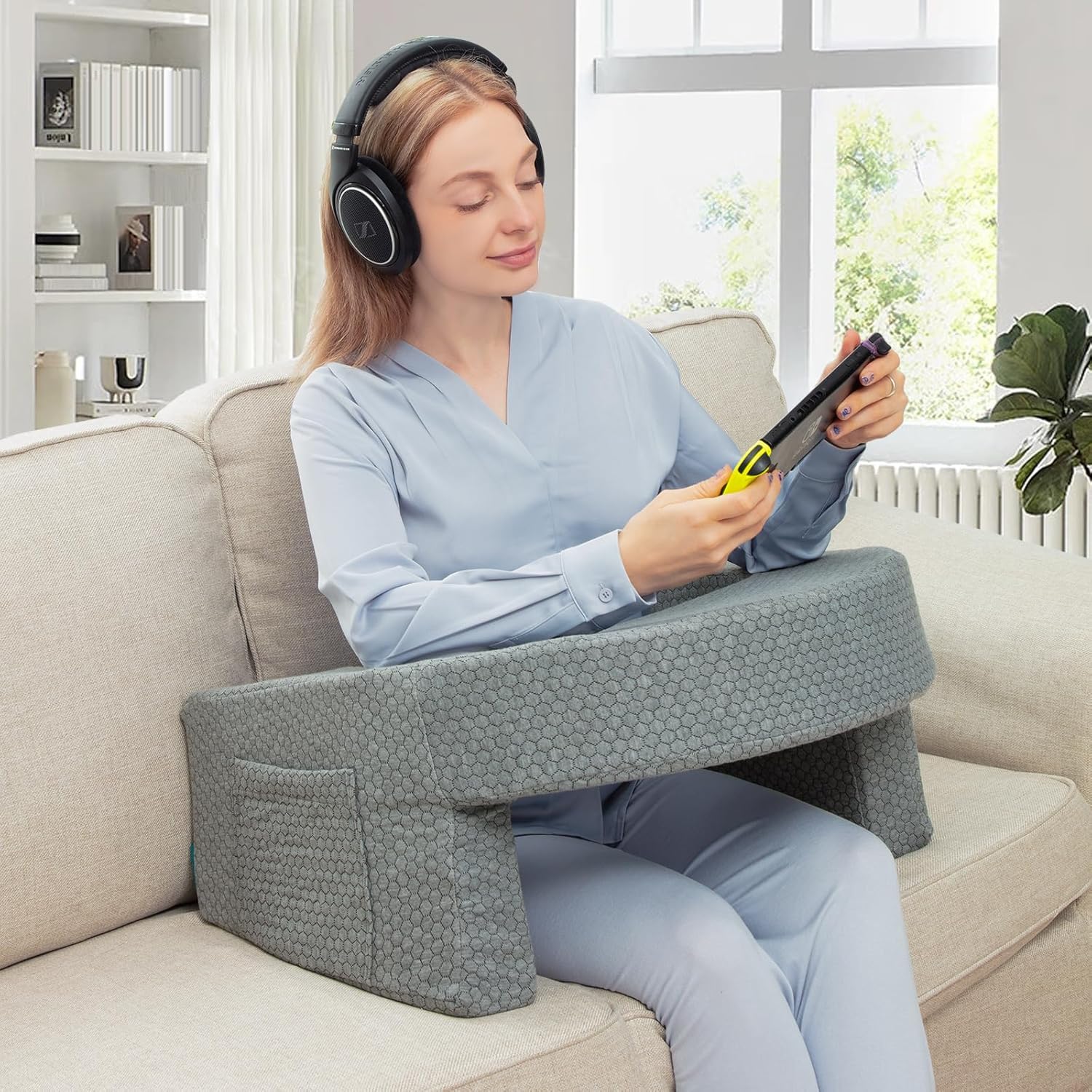 Ergonomic Lap Desk Pillow for Reading & Gaming - Plus Size Lap Pillow with Pocket for Laptop/Tablet/Book Support – Soft Cushion Base