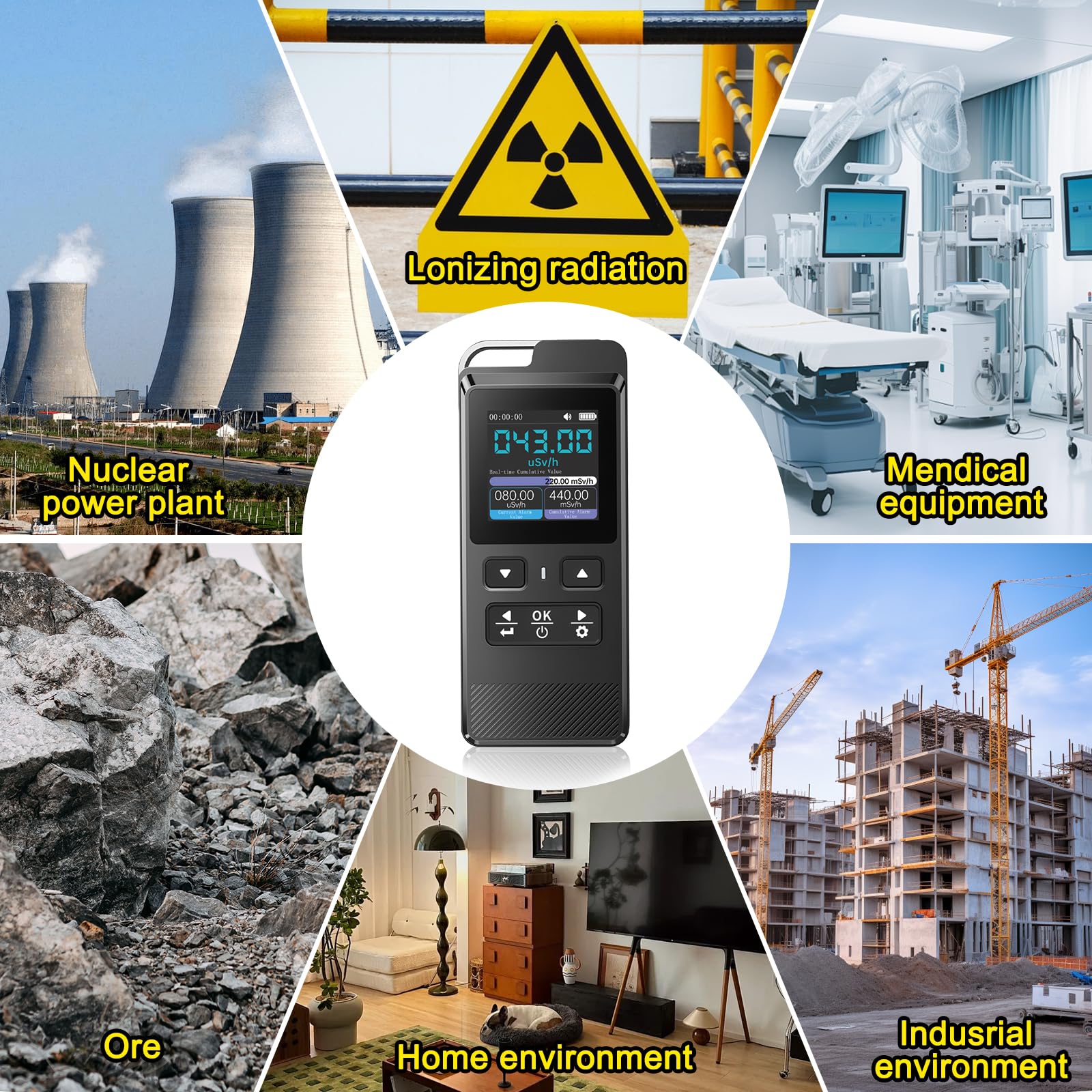 Nuklearstrahlungsdetektor GC-02 Geigerzähler Dosimeter mit Zeitüberwachung und Datenspeicherung, Strahlungsdetektor zur Messung von Radioaktivität, Beta Gamma Röntgenstrahlung