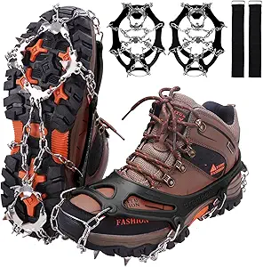 WIN.MAX Crampons for Shoes, Traction Cleats Ice Snow Grips with 19 Stainless Steel Spikes, Shoe Talons Anti - Slip Boots Spikes for Walking, Jogging, Climbing and Hiking