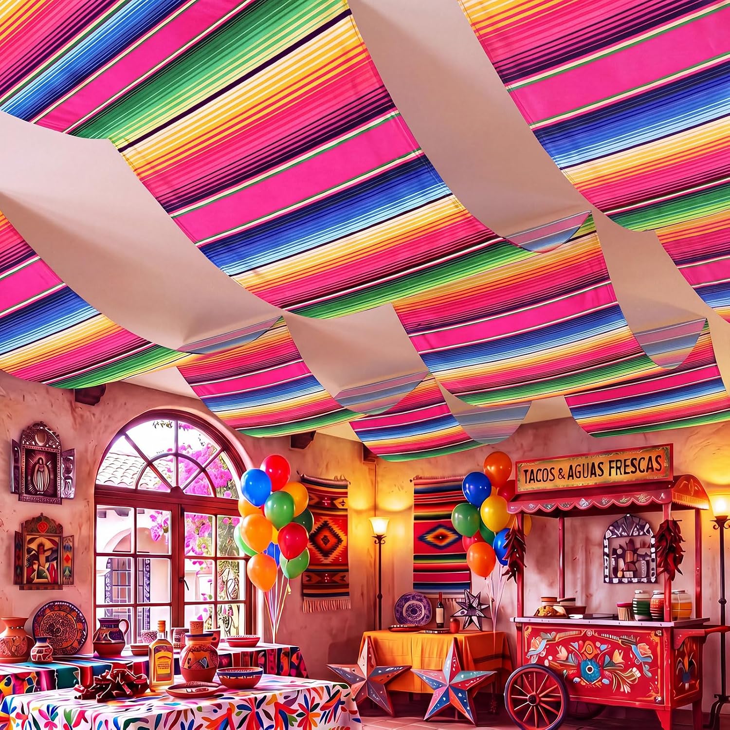 Fullhawl 3 Pcs Mexican Table Runners 14” x 84” Rainbow Colors Classroom Party Decoration Fiesta Hanging Banner Boho Striped Ornament Backdrop for Cinco de Mayo Party Supplies (Mexican)