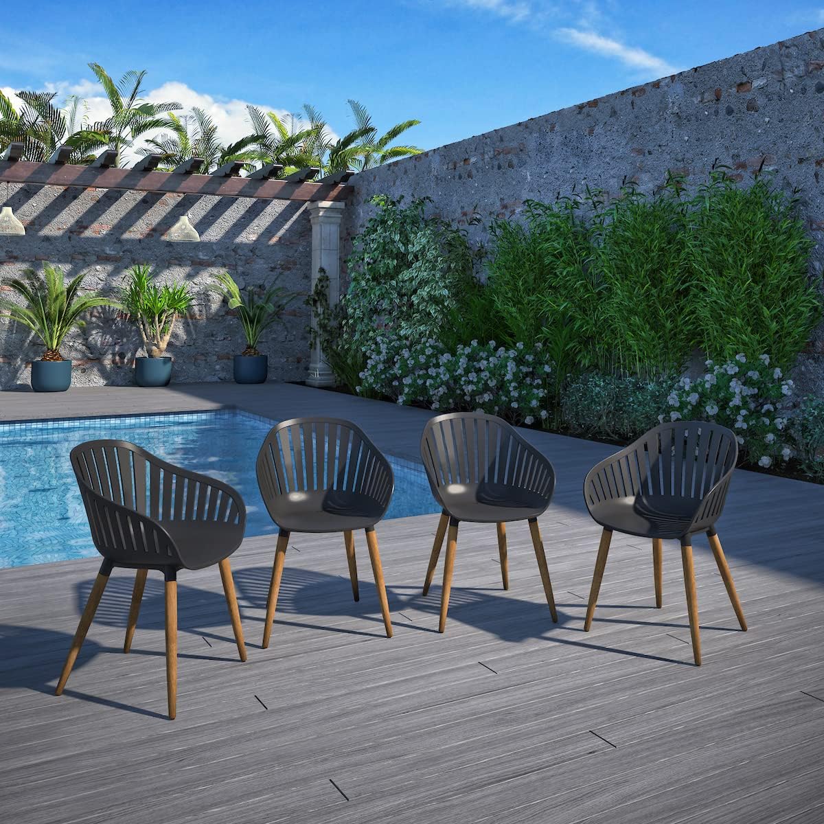 Amazonia Monstera 4-Piece Chair Set Aluminium Legs | Ideal for Outdoors and Indoors, Grey