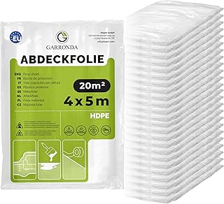 Garronda Abdeckfolie 4x5 m 24er Pack transparent HDPE Malerfolie für Renovierung Staubschutzfolie Umzug Abdeckplane Baufolie für Möbel- & Bodenschutz Folie reißfest GD-0166